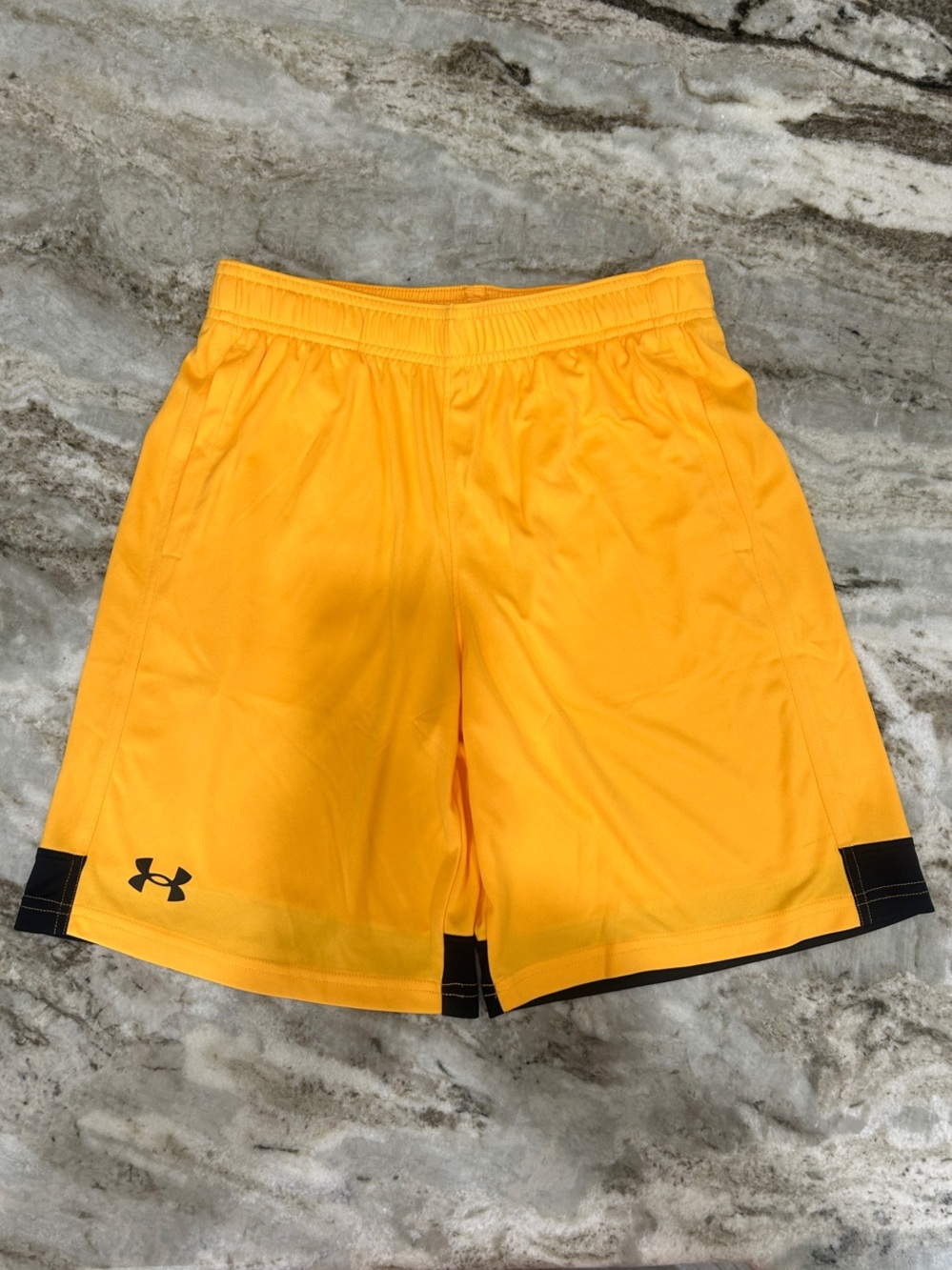 NWOT! Under Armour Boys Bright Yellow Athletic Shorts with Black Trim